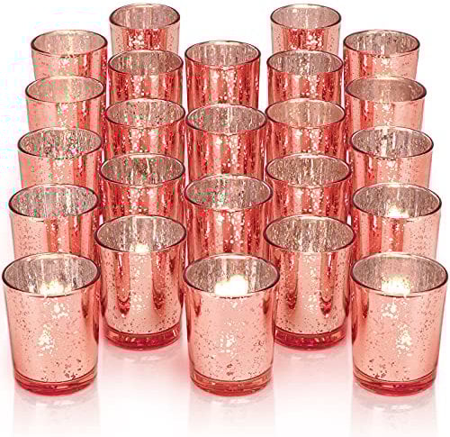 DARJEN 24Pcs Rose Gold Votive, Mercury Glass, Tealight Candle Holder for Wedding Centerpieces, Party Decor & Table Centerpiece