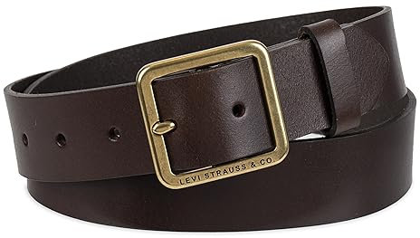 Levi's Damen-Jeansgürtel aus Leder, schmal, lässig, mit quadratischer Mittelstegschnalle (normale und große Größen), Braun erhöht, M