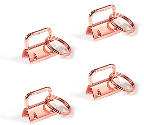 SPEEDWOX 25Pcs 1 Inch Key Fob Hardware Set, Rose Gold Keychain Wristlet with Split Ring, for Ribbon Webbing