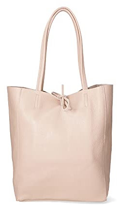 Chicca Borse Borsa a Mano Shopper da donna in pelle made in Italy - 40x36x11 cm - Colore Cipria