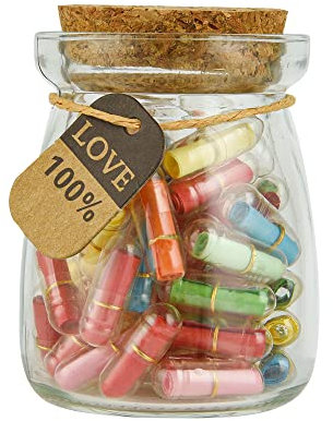 Emlim 50PCS Love Capsules in a Glass Bottles Cute Message Capsules Pills for Boyfriend/Girlfriend & Birthday Christmas Anniversary Graduation Mother's Day Gift
