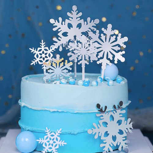 32 Stück Schneeflocken Cupcake Topper Acryl Weihnachten Cupcake Topper Xmas Frozen Cupcake Dekoration Dessert Topper für Weihnachten Party Supplies (weiß und silber)