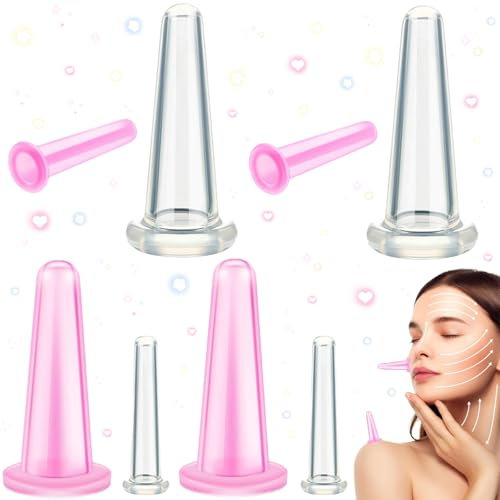 Liekadijiae 8 Pezzi Coppettazione del Viso, Coppette Massaggio Sottovuoto, Coppette Massaggio Viso, Set Coppettazione Facciali per il Viso, per Kit di Cellulite Antietà Alleviare il Dolori