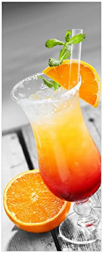 Wallario Memoboard aus Glas mit Motiv, Magnet-Tafel in 32 x 80 cm in Premium Qualität Bunter Cocktail am Pool mit Hintergrund in schwarz weiß