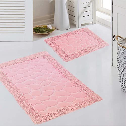 Teppich-Traum Badezimmerteppich Set 2 teilig • waschbar • Steinoptik pinkfarben, Größe 50x60cm + 60x100 cm