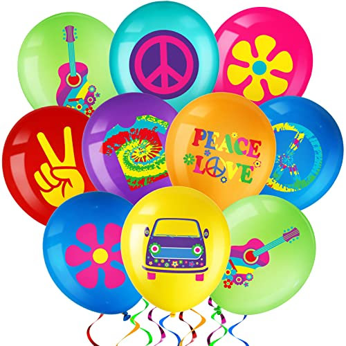 45 Stück Groovy Retro Hippie Boho Luftballons Groovy Gänseblümchen Luftballons Gänseblümchen Regenbogen Friedenszeichen Ballone für Baby Kinder Mädchen Zwei Groovy Party Deko (Tie-Dye Stil)