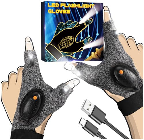 PARIGO Rechargeable LED Flashlight Waterproof Gloves - Valentines Day Gifts for Him, Cool Gadgets Handsfree Light Gloves Tool for Men Women Man Boyfriend Mechanics Night Fishing