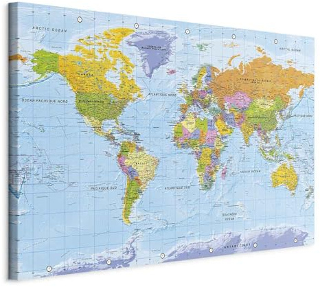 B&D XXL - Leinwandbild Lernkarte Landkarte, 60x40 cm, 1-teilig, Wohnzimmer | Hochwertige Leinwand, sofort aufhängbar, ideal fürs Wohn- oder Schlafzimmer, wasserfest und lichtecht, langlebig, stilvoll