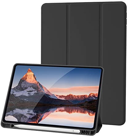 Hülle Kompatibel mit iPad 9 8 7 Generation 10.2 Zoll, Model 2021/2020/2019,9./8./7. Hülle mit Stifthalter, Trifold Ständer Schutzhülle, Auto Schlafen/Wachen for iPad 10,2 - Schwarz