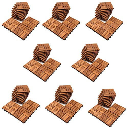 Joparri 88er Pack Holzfliesen für Balkon 30x30 cm - 8 m²- Terrassenfliesen aus Akazien-Holz - Drainage Bodenbelag Holzboden Klicksystem Balkonfliesen Patio & Balkon