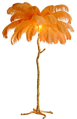 NileMAll Ostrich Feather Floor Lamp,Fringe Lamp Gold Finish Floor Lamp, Palm Tree Standing Light Dimmable with Foot Switch, Floor Lamp for Dining Room Kitchen Girl Room Decor
