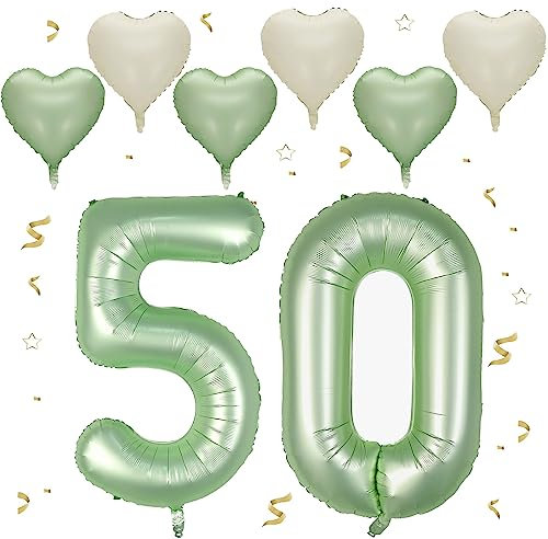 VUCDXOP Avocado Grün Luftballon 50, XXL Riesige Geburtstag Ballon 50, 40 - 101cm Ballon Zahl Deko Folienballon Zahlen 0 & 5, Geburtstagsdeko Jubiläum Party Deko, Fliegt mit Helium (Nummer 50)