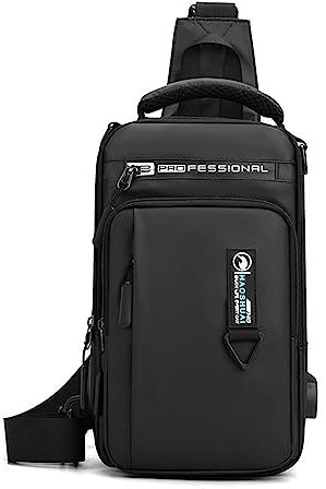 HOMHOLDON Wasserdichte Umhängetasche für Damen und Herren, Brusttasche, Schulterrucksack, Umhängetasche, Wanderrucksack, Tagesrucksack, Reiserucksack, Kuriertasche (schwarz)
