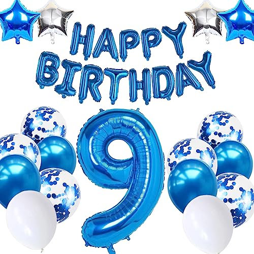 9. Geburtstagsdeko Junge, Luftballon 9 Geburtstag Blau, 9. Geburtstag Dekoration Blau, 9 Jahr Geburtstagsdeko Blau, Luftballon 9 Geburtstag für Mädchen Jungen 9 Jahr Party Deko