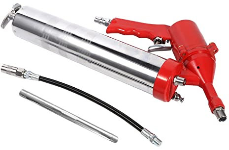 Jenngaoo Grease Gun Kit, 6000PSI Heavy Duty Grease Gun with 11 Flexible Hose and Extension Rigid Pipe 14oz Load Manual One Hand Grip Air Pneumatic Compressor Pump