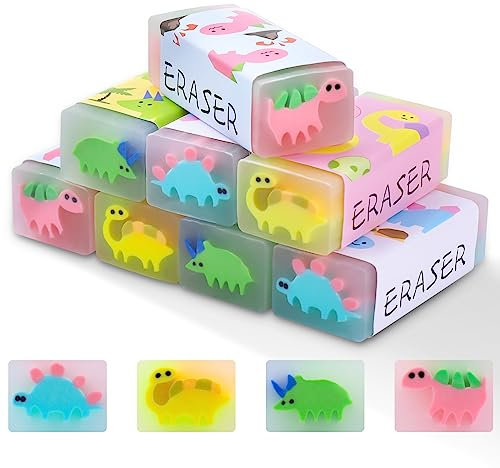 JIANTA Radiergummi Set, 8 Stück für Kinder, 2B Weich Mit Dinosauriermuster, Duftend, Schreibwaren für Kinderpartys, Schule, Zuhause, Bürobedarf (4 Farben)