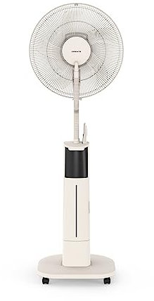 CREATE / AIR MIST PRO/Ventilador nebulizador oscilante con mando a distancia blanco roto/Ventilador y humificador, silencioso, 3 modos, diseño moderno, ruedas multidireccionales, 70W