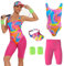ZOKJFDK 80er-Jahre-Trainingskostüm für Damen, Halloween, Cosplay, Paare, Bademode, Anzug 80er-90er-Jahre-Trainingskostüm, 5-teiliges Set, Pink, Medium