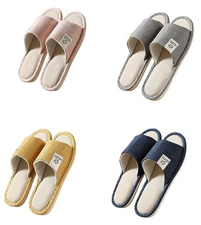 Teceyfeet 4 Paia Ciabatte Ospiti Lavabili Unisex in Spugna - Pantofole Uomo da Casa, Slipper per Spa, Hotel, Viaggio - Antiscivolo