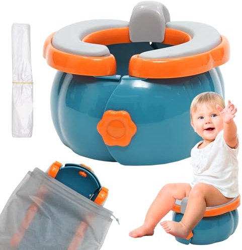 Pot Bebe Toilette, Pot de Voyage Pliable, Toilette Enfant avec 20 sacs jetables et 1 sac de voyag, antidérapant pour garçons et filles