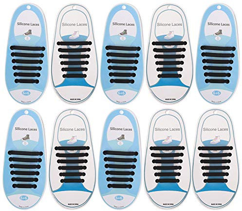 Lacci Per Scarpe Eleganti Senza Cravatta, Lacci Piatti Eleganti In Silicone No Tie Lacci 60 Pezzi In Silicone Senza Lacci Per Scarpe Con Elastico, Facile Da Usare Lacci per Scarpe Senza Nodo,Nero