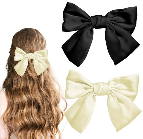 2 Pezzi Fermagli per Capelli con Fiocco da Donna, Elegante Mollette Fiocco in Velluto, Ferma per Capelli con Chiusura Clip, Accesori Capelli Vintage per Ragazze(Nero, Bianco)