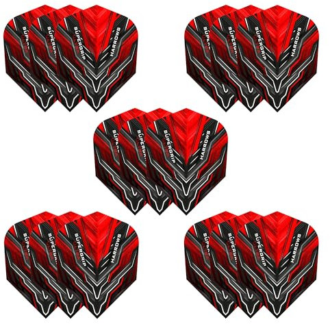Harrows Supergrip Ultra Dart Flights, 5 x Sets Dart-Flights (insgesamt 15 Flights), 100 Mikron Dart-Flights, Premium-extra stark, hergestellt in Großbritannien, professionelles Dart-Zubehör, rote