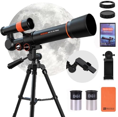 Télescope pour enfants et adultes débutants – Télescope réfracteur d'ouverture pour observer les étoiles avec trépied réglable, adaptateur de téléphone, cadeau d'astronomie parfait pour les enfants