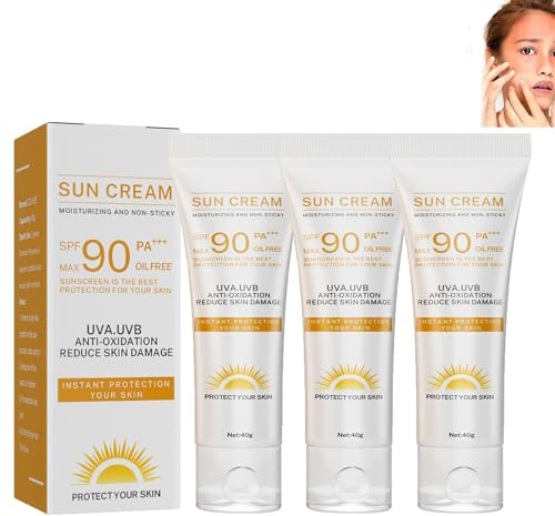 Sonnenschutz Creme SPF 90 +, UVA/UVB Schutz Super Sunscreen, Feuchtigkeitsspendende Sonnencreme für das Gesicht SPF 90 PA+++, Sonnenschutzcreme für Gesicht und Körper (3PC)