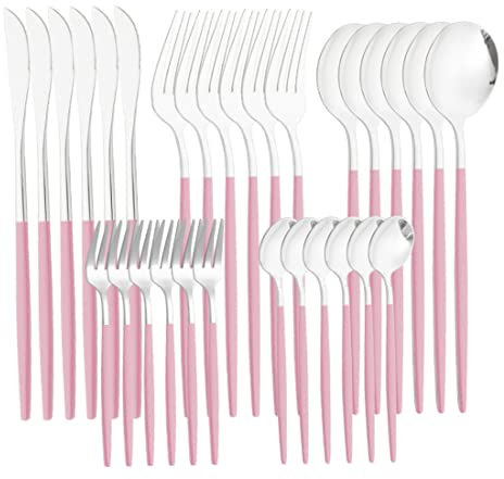 QmjdDymx Posate Set di argenteria Set di Posate in Acciaio in Acciaio per Posate Set di Posate per Posate per Cucina 30pcs Rosa, stoviglie in Acciaio Inossidabile