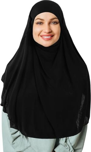 DAMILY Hijab Kopftuch für Damen Lang Muslim Hijab Frauen Muslimische Hijab Sommer Jersey Turban Headwrap Cap für Ramadan Gebetskleidung Abaya (Ganz Schwarz)