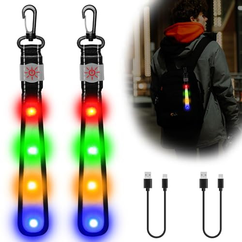 SOARFLY Blinklicht Schulranzen 2er Sicherheitslicht Kinder Aufladbar Reflektoren Blinklicht, Reflektierende Anhänger LED Blinklicht Sicherheitslicht für Rucksack, Nachtlauf, Bergsteigen