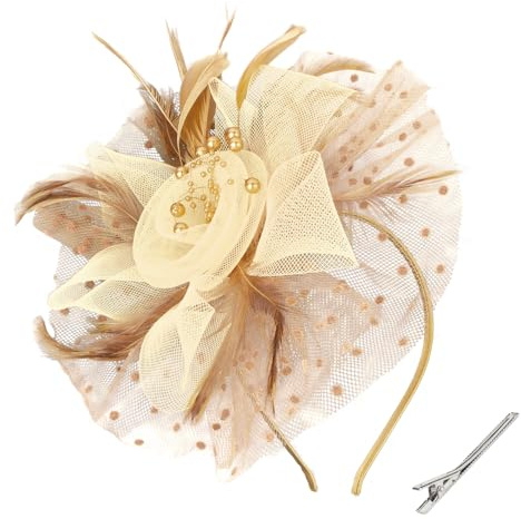 Fascinators Hats for Women Tea Party Vintage Hat Fascinator Headband Flower Hat Fascinator Hats Feather Headband Tea Party Accessories for Women Girls Khaki