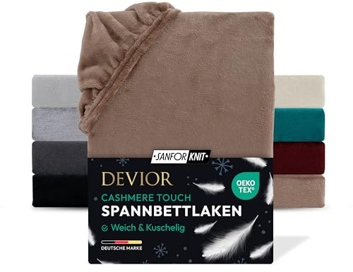 Devior Cashmere Touch Spannbettlaken, Nougat, 90x200-100x200 cm – Flauschig weich & wärmend – Mikrofaser mit 190 g/m²– Winter-Spannbetttuch für Topper & Matratzen – Oeko-TEX Zertifiziert