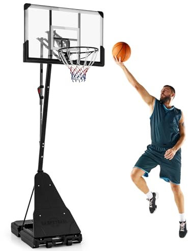 COSTWAY Panier de Basketball sur Pieds avec Hauteur Réglable 150-305 CM, Support de Basket à roulettes avec Panneau Arrière Incassable en PC de 112 cm Plaque de Rebond, pour Adultes ou Enfants