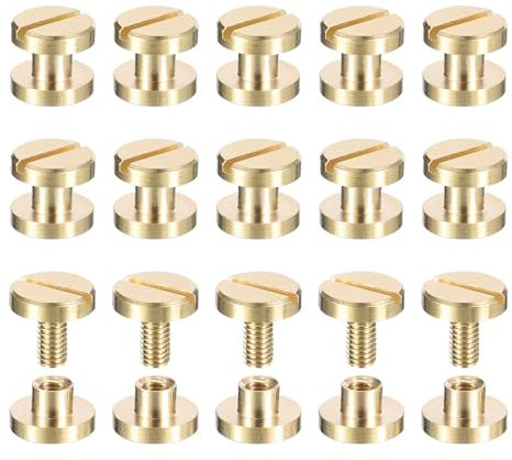 sourcing map Lot de 25 vis Chicago en laiton, 3 x 8 mm à tête plate à vis arrière, rivets à clous pour loisirs créatifs en cuir, sangle de ceinture, ton laiton
