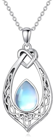 AOBOCO Mondstein-Keltische Knoten-Halskette 925 Sterling Silber Oxidiert Vintage-Anhänger mit Liebesknoten Mondstein-Schmuck Geschenke für Frauen