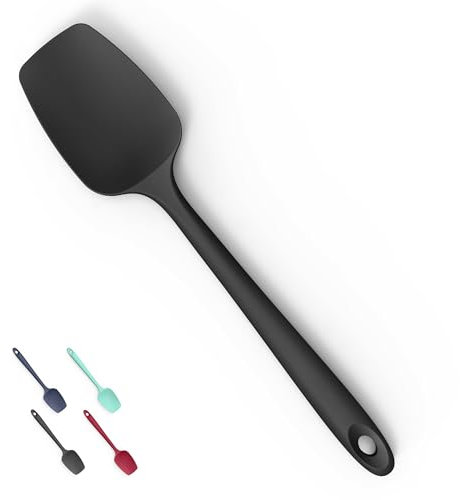 Doosu 28,9 cm Silikon Löffel Spatel, 315 ℃ hitzebeständiger flexibler Teigschaber lebensmittelecht nahtloser Kochlöffel Antihaft Küchenutensilien zum Mischen Rühren Schaben Servieren (Schwarz)