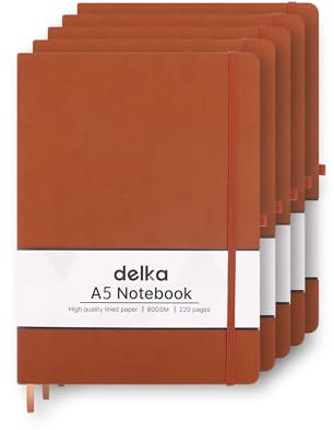 delka A5 Notebook – Lined Notepad Journal, Soft Cover Writing Pad for Office, School, College, Home & Business – Ideal for Note Taking, Daily Planning, Journaling & Study (DARK BROWN, Pack of 5)