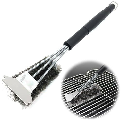 Fine jade2 Professional Grill Brush BBQ Cepillo de Barbacoa 3 en 1 Brush para Limpiar de Parrillas Bandejas para Hornear, Redes para Asar