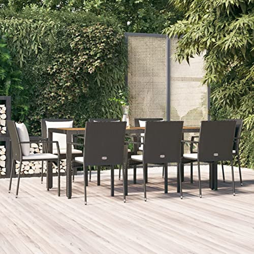 Fasba 9-TLG. Garten Essgruppe 8 Personen, Sitzgruppe Outdoor, Esstisch mit Holz -Tischplatte und Stühle mit Kissen, Gartenmöbel Set Poly Rattan Schwarz/ 3157968