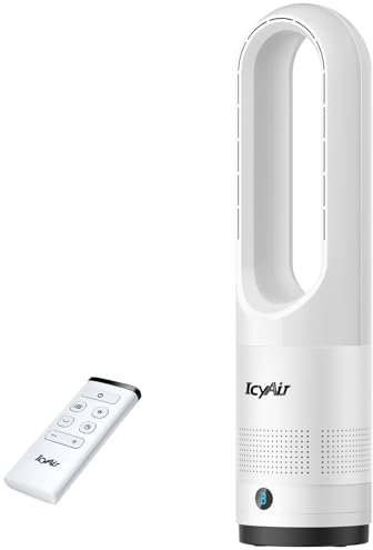 IcyAir Ventilateur sans Pales avec Télécommande, Ventilateur Silencieux sans Pale pour chambre à coucher, 35 dB, Oscillation de 90° (Blanc)