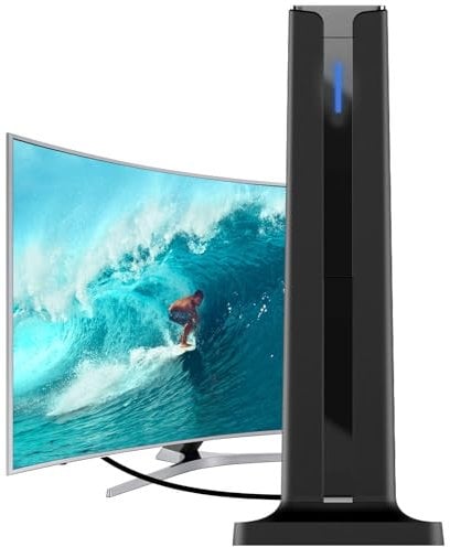 Indoor TV Aerial – Freeview Digital HD Aerial for Smart TV, 360° Reception up to 250 Miles, DVB-T2 Compatible, Supports 4K 1080p, Easy Setup with 5m Coax Cable