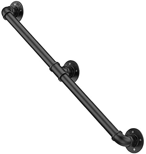 Kit tubo industriale zincato nero – 3 m in ferro battuto ringhiera per scale per terrazze interne/esterne, facile da installare ringhiere di supporto a parete