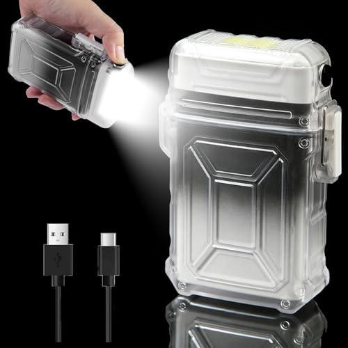 Cigarette Case Electric Lighter, Cigarette Case with Lighter for 110 mm King Size, LED Torch, Windproof Plasma Lighter, for EDC Camping, Hiking, Survival, Tactical Equipment for Men