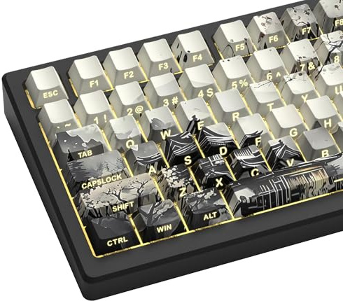 Womier Cool Keycaps Custom Shine Through Doubleshot PBT Key caps Set | Dye Sub Side Print Keyboard Caps 130 Keys for 60 65 75 100 Percent Mechanical Keyboards, Cherry Profile (Ink Painting)