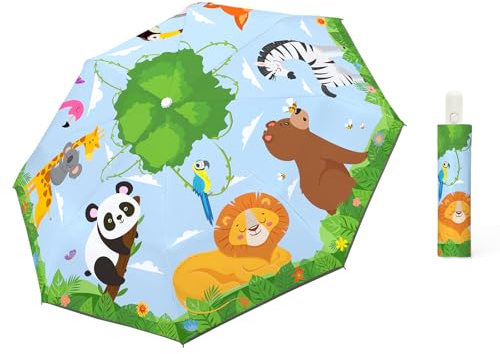 Parapluie Pliant Enfant Automatique Anti-UV Bande Réfléchissante 360° | Parapluie Anti-UV Compact avec Bande Réfléchissante Léger et Mignon Parasol Enfant Anti-Rebond Sûr pour Bébé Fille Garçon