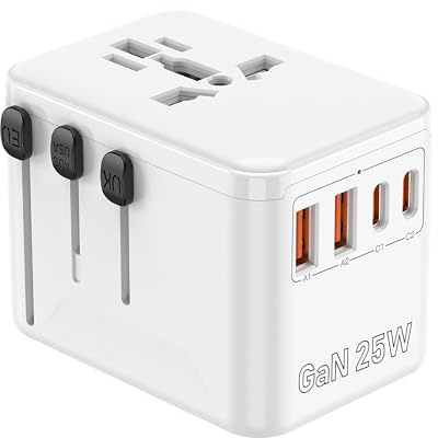 Reiseadapter Weltweit - Universal Reisestecker mit PD25W 2 USB, 2 Type C und UK/USA/EU/AUS-Stecker, All-in-One Travel Adapter Weltweit für England USA Japan Thailand Australien über 200 Länder