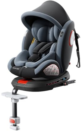360°Drehbarer Autositz Kindersitz mit Verstellbarer Kopfstütze,Multifunktional Verstellbarer Babysitz mit Abnehmbarem Sitzbezug,Verdeck und Fußstütze,mit Fußstütze(Grau - Premium Version)
