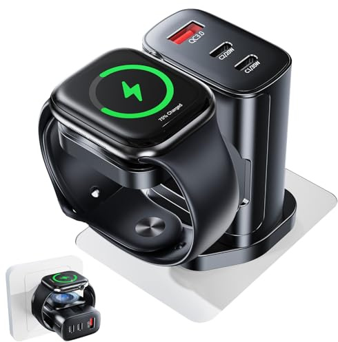 4 in 1 for Apple Watch Charger,Portable iWatch Wireless Chargers Stand,35W USB C Fast Travel Multi Phone Charging Station for i Watch Ultra Series 11 10 9 8 7 6 5 4,iPhone 17 16 15 14 13,Airpods,Black